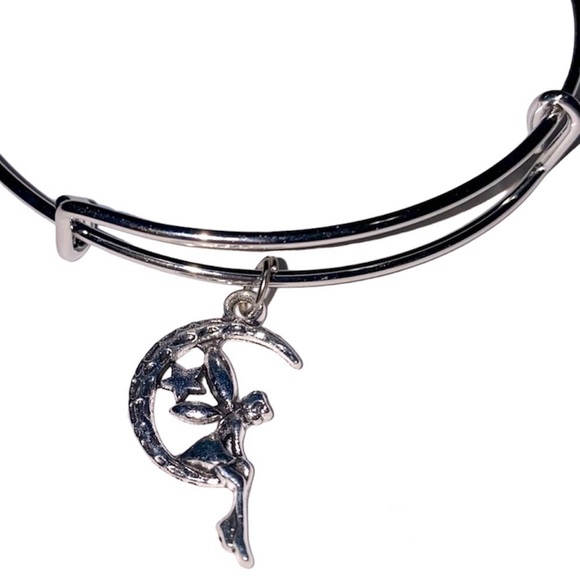 Fairy on Crescent Moon with Star Expandable Charm Bracelet Silver Tone Handmade - Picture 5 of 9